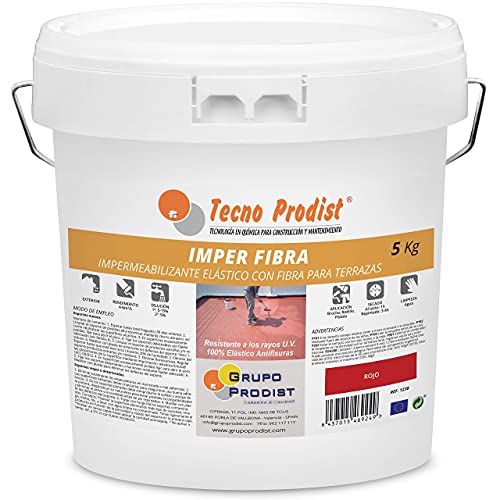 Imper Fibra Di Tecno Prodist - (5 Kg, Rosso) Pittura Impermeabilizzante Ed Elastica Per Terrazze - Guaina Liquida Fibrorinforzata - Alta Copertura - (
