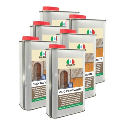 Marbec Olio Ravvivante 1Ltx6Pz Impregnante Per Restaurare E Recuperare Le Superfici E Pavimenti In Legno Verniciato Deteriorate Dal Tempo E Dall'Usura