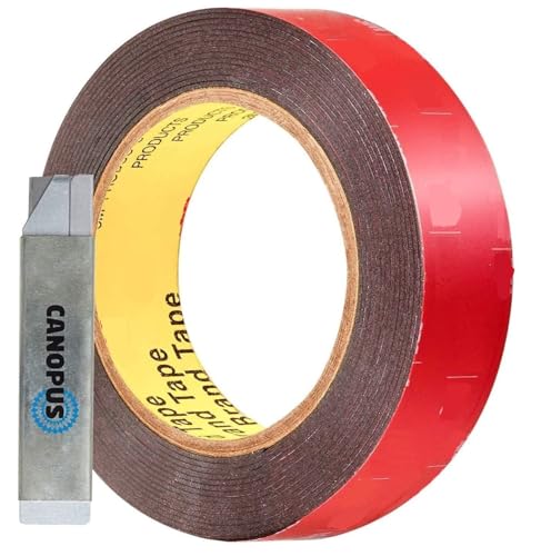 Canopus Nastro Biadesivo Extra Forte, Impermeabile 5952 (25,4 Mm X 4,5 M) Nastro Per Targa, Nastro Adesivo Per La Casa, Nastro Esterno Interno, Nero