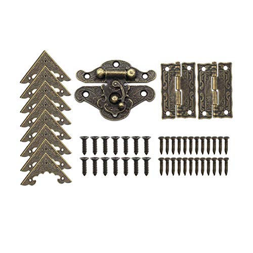 1 Set Antico Vintage Hasp Latch Lock+2 Pz Retro Quadrato Cerniere 8 Pz Box Corner Protector Con Viti