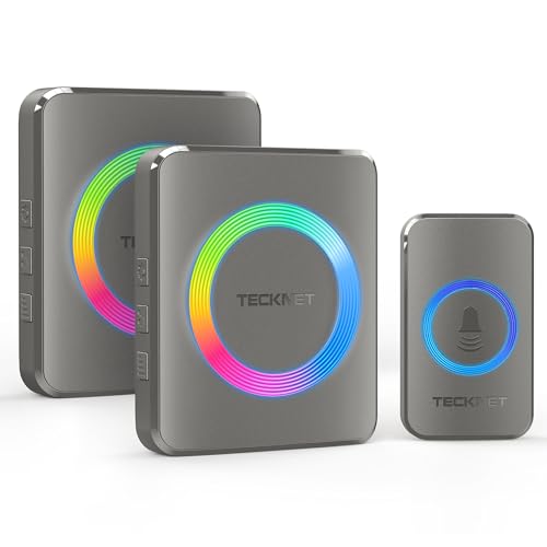 Tecknet Campanello Wireless, Campanello Senza Fili Da Esterno Impermeabile, 60 Suonerie, Indicatori Rgb, Raggio Ultra Lungo Di 500M, 5 Volumi Selezion