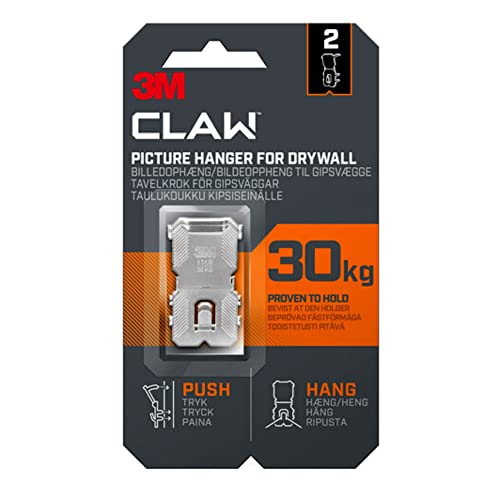 3M Claw Ganci Da Parete Per Appendere Quadri In Cartongesso, 2 Ganci, Portata Fino A 30 Kg, Ideali Per Oggetti Pesanti