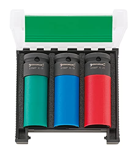 Stahlwille 51Imp K/3 Impact - Set Di Chiavi A Bussola Da 1/2", 3 Pezzi, L 17, 19, 21 Mm, Codificati A Colori, Per Proteggere I Cerchi In Lega Durante
