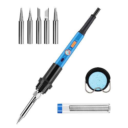 Saldatore Kit,60W Kit Di Saldatura A Stagno Professionale Con Interruttore On/Off,Temperatura Regolabile 220℃〜480℃ Con 5 Punte Per Saldatore Per Manut