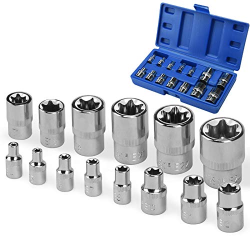 Oumuik Set Di 14 Bussole Torx E4-E24 Su Guida 1/4 "1/2" 3/8" E-Type Bussole Dado Inserto
