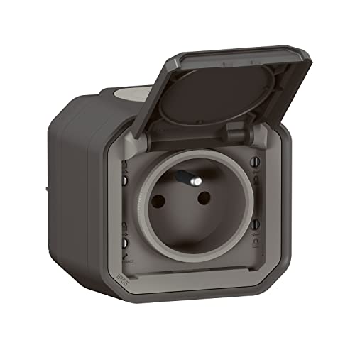 Legrand - Presa Di Corrente Con Terra Impermeabile Con Copertura Plexo 16A 250V Consegnata Completa Per Montaggio In Apparente Antracite
