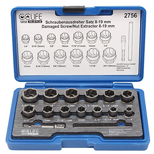 Cclife 15 Dado Remover 3/8' 8-19Mm Estrattori Per Dadi E Bulloni Danneggiati Per La Rimozione Di Bulloni