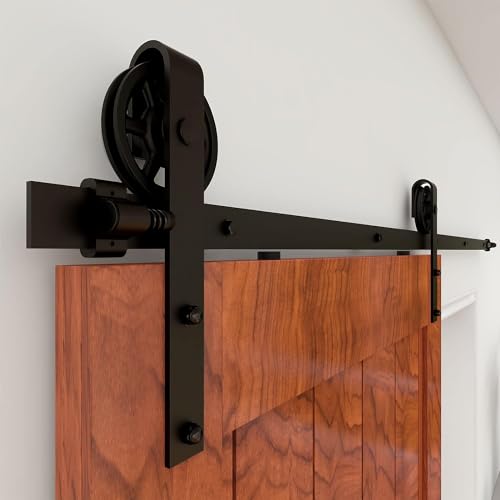 Binario Per Porta Scorrevole 173Cm Kit Porta Scorrevole Nera Per 1 Porte Scorrevoli Interno Esterno Muro 86Cm Larga, Centrale Ruota J-Forma