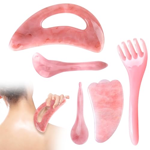 Yanbous Set Gua Sha, 5 Pezzi Trattamento Gua Sha Viso Con Pietra Di Giada, Massaggio Gua Sha, Strumenti Gua Sha Viso, Set Di Strumenti Per Massaggio C