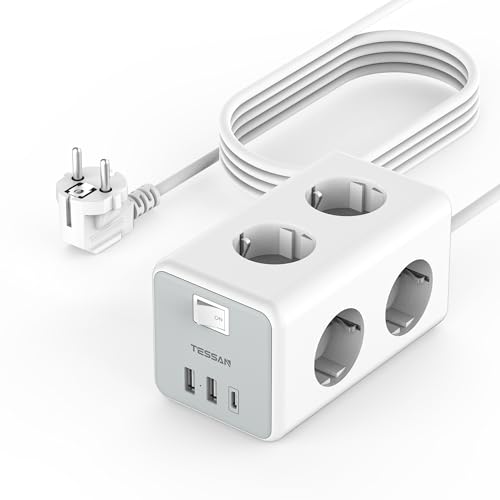Tessan Ciabatta Multipresa Con 1 Usb C E 2 Usba, Ciabatta Multipresa 5 Metri, 9 In 1 Ciabatta Elettrica Con Interruttore, Multipresa Schuko Con 6 Pres