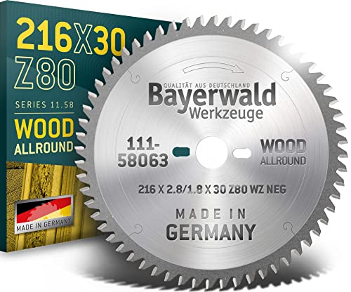 Bayerwald - Lama Per Sega Circolare Hm Per Legno, Ø 216 Mm X 2,8 Mm X 30 Mm, Wz Negativo (80 Denti), Per Seghe Oblique, Fori Secondari: 2/7/42