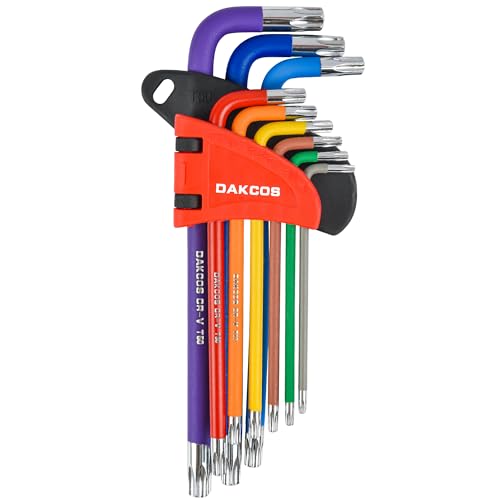 Dakcos Set Di 9 Chiavi Torx T10-T50 Torx A Stella, Set Di Chiavi A Stella Con Fori, Set Di Chiavi A L Con Codifica A Colori