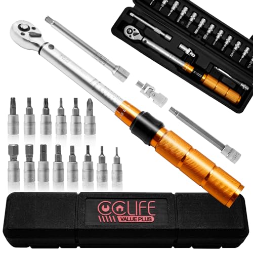 Cclife Chiave Dinamometrica 1/4" 1-25 Nm, Bici, Auto E Moto Chiavie Dinamometrica Set Con Prolunga 10 Cm, Giunto Universale, 19 Pezzi