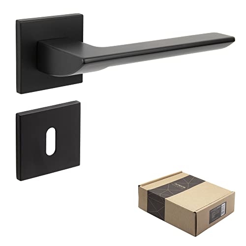 Apecs Maniglia Per Porte Interne, Colore Nero Opaco, Moderna, Per Porta Di Casa E Porta Interna, Con Rosette Quadrate, Con Materiale Di Fissaggio, Per
