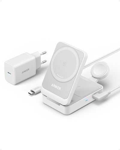 Anker Maggo Base Di Ricarica 3-In-1 Con Magsafe, Certificato Qi2, 15W Ultra-Rapido, Per Magsafe, Per Iphone 15/14/13/12, Airpods Pro 3/2, Apple Watch
