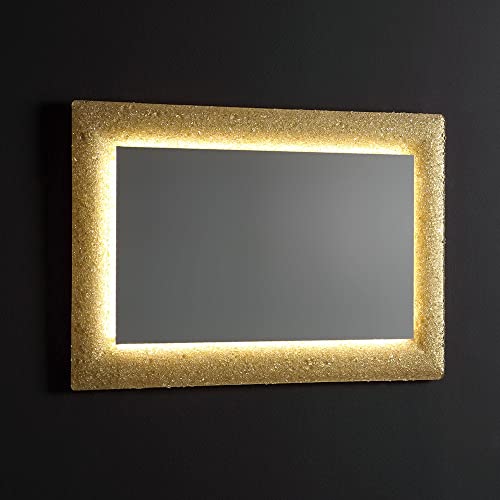 Kiamami Valentina - Specchio Rettangolare Con Cornice In Vetro Fuso Dorato | Retroilluminazione A Led | Installazione Reversibile | Certificato Ce | M