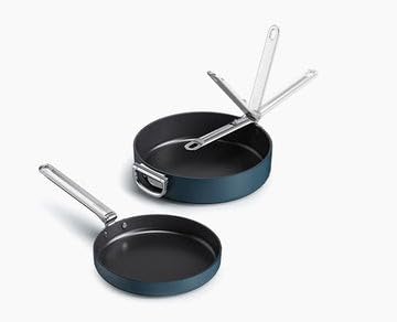 Joseph Joseph Space Set Di 2 Padelle Antiaderenti Con Manici Pieghevoli, Protezione Per Padella In Feltro, Compatibile Con L'Induzione