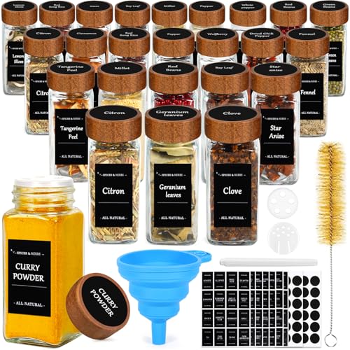 Zzxlopez Barattoli Spezie, 24Pcs Barattoli Portaspezie Quadrato, Contenitori Spezie Per Cucina, 120Ml Vasetti Portaspezie Vetro Con Coperchi In Legna,