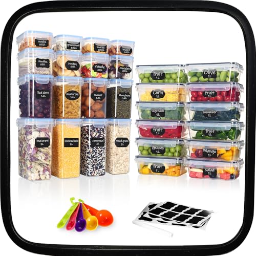 Hibisaws Set Di 28 Contenitori Per La Cucina, 12 X 1L & 4 X (2L + 1.4L + 0.8L + 0.52L), Contenitori Ermetici Per Alimenti In Plastica, Senza Bpa