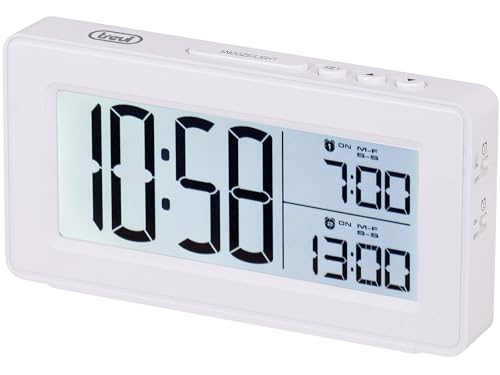 Trevi Sld 3P40 Orologio Digitale Con Grande Display Lcd Retroilluminato, Possibilità Di Impostare Due Sveglie Separate, Funzione Snooze, Bianco