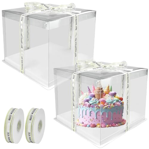 Reforung 2 Pz Scatole Per Torte Trasparenti Scatola Porta Torta Alta E Grande Scatola Per Dolci Quadrate Scatola Per Torta A Doppio Strato Con Base E