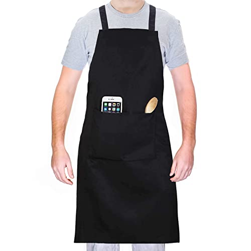 Illuva Grembiule Da Cucina Chef, Impermeabile Nero Grembiule Da Bbq Cucina, Grembiuli Con Tasche Chef Di Cucina