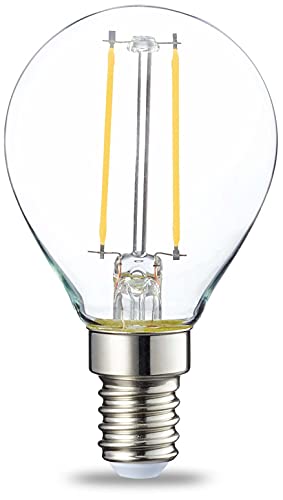 Amazon Basics Lampadine A Led Con Attacco Edison E14Piccole A Forma Di Pallina Da Golf P45 Da 2 W(Equivalenti A 25W) Con Filamento In Vetro Trasparent
