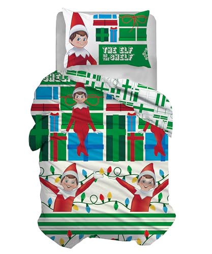 The Elf On The Shelf Set Copripiumino Singolo In Cotone, Parure Copripiumino, Sacco + Federa, 100% Cotone, Natale, Prodotto Ufficiale, (Non Contiene L
