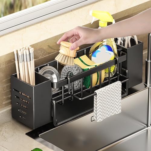 Hekobag Portaspugne Per Lavello Cucina Organizzatore Per Lavello Cucina Porta Spugna Lavandino Cucina In Acciaio Carbonio, Con Portasciugamani E Vasch