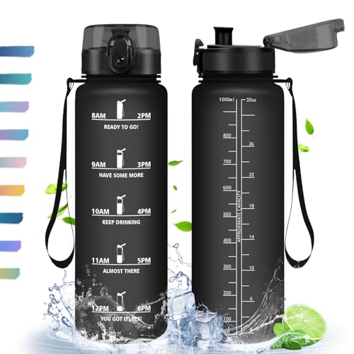 Borraccia, 1L, Borraccia Sportiva, Borraccia Motivazionale, Senza Bpa, Bottiglia Acqua Per Sport, Fitness, Yoga, Scuola, Ufficio