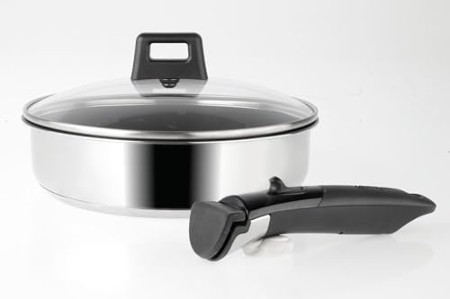 Sitram 714263 - Padella In Acciaio Inox, Ø 24 Cm, Manico Rimovibile Sitramovible, Coperchio A Vapore In Vetro, Tutti I Piani Cottura, Compresa L'Induz