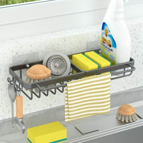Roelly Porta Spugne Lavello Cucina, Organizer Lavello Cucina, Porta Spugna Cucina Lavello Separato Con Divisori, Con Portasciugamani E Ganci, Per Port