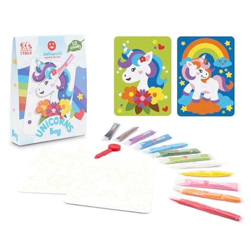 Sabbiarelli Sand-It For Fun - Bag Unicorns - Set Lavoretti Creativi: Colora Con La Sabbia Gli Unicorni, 12 Colori, Regalino Di Compleanno Bambini Anni