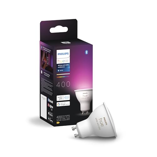 Philips Hue Faretto Smart Gu10, Luce Bianca E Colorata, 400Lm, Compatibile Con Bluetooth, Controllo Vocale Con Alexa, Apple Home E Google Assistant