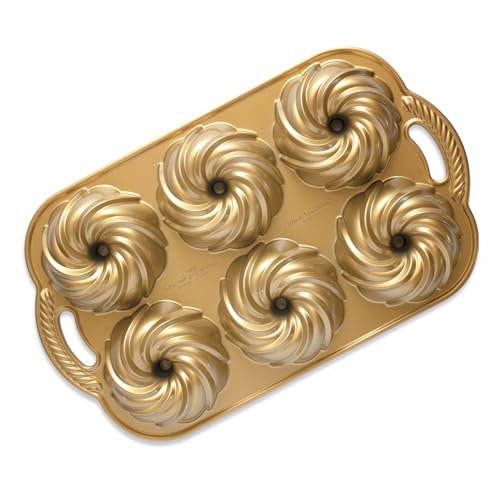 Nordic Ware Swirl Bundtlette - Stampo In Alluminio Pressofuso Per Torte Con Motivo A Ricciolo, Realizzato Negli Stati Uniti, Colore: Oro