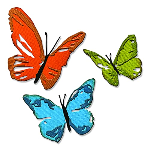 Sizzix Thinlits Die Set 3Pk Brushstroke Butterflies By Tim Holtz | 665848 |Chapter 2 2022 Farfalle Pennellate Capitolo, Acciaio Inossidabile, Multicol