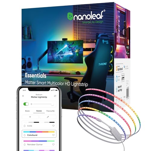 Nanoleaf Matter Essentials Hd Lightstrip, 5 M Indirizzabile, Rgb Led Strip – Smart, Opaca Via Wi-Fi, Bluetooth, 16 Milioni Di Colori, Funziona Con Ale