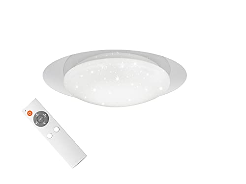 Reality Leuchten Frodo R62063500 - Plafoniera A Led, In Plastica Bianca O Trasparente, Con Led Da 13 Watt, Effetto Starlight, Telecomando