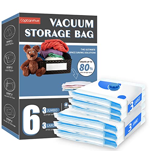 Captainfive Sacchetti Sottovuoto Vestiti, Sacchi Sottovuoto Riutilizzabili Per Piumoni 6 Pezzi (3Xl + 3L) Buste Sottovuoto Vestiti Per Cuscini, Cappot