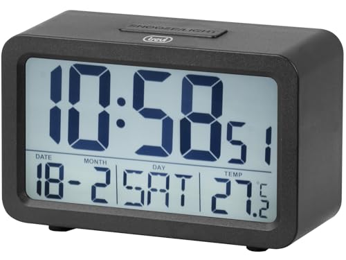 Trevi Sld 3P60 Orologio Digitale Con Grande Display Retroilluminato E Termometro, Sveglia Programmabile, Funzione Snooze E Funzione Timer, Nero