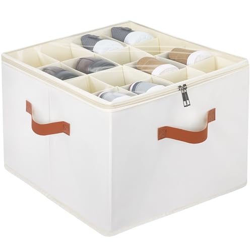 Winter Shore Porta Scarpe Da Armadio Salvaspazio In Tessuto Beige - Porta Scarpe Con Coperchio Trasparente, Divisori Per Scomparti Regolabili, Manigli