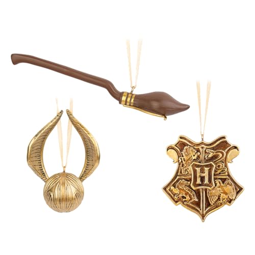 Grupo Erik: Set Decorazioni Natale Harry Potter - Hogwarts, Boccino D'Oro & Nimbus 2000 | Set Di 3 Addobbi Natalizi Harry Potter Dipinti A Mano E Con 