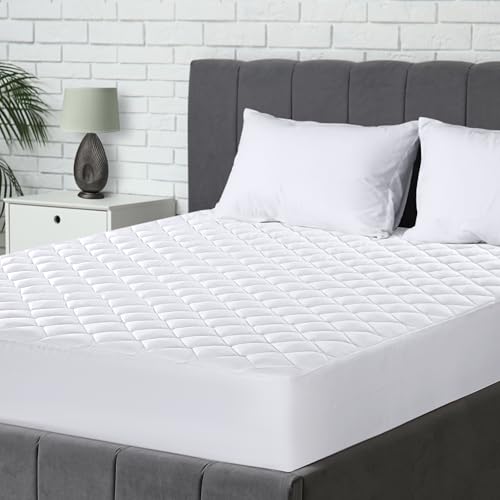 Utopia Bedding Trapuntato Coprimaterasso - Topper Elastico Aderente, Gonna Extra Profonda Fino A 30 Cm Con Motivo A Diamante (160X200 Cm, Bianco)