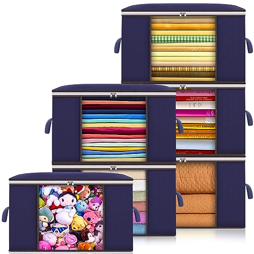 Maisitoo 6Pcs Scatole Per Armadio Salvaspazio,90L Scatole Per Vestiti Grande Capacità,Scatole Per Vestiti In Tessuto Con Maniglia Rinforzata E Finestr