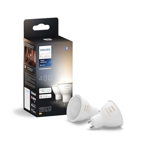 Philips Hue Faretto Smart Gu10, Luce Bianca Da Calda A Fredda (2 Pezzi), 400Lm, Compatibile Con Bluetooth, Controllo Vocale Con Alexa, Apple Home E Go