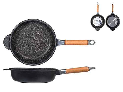 H&H Home Pietra Padella Alta Antiaderente Con Manico, Pietra, Nero, 24 Cm