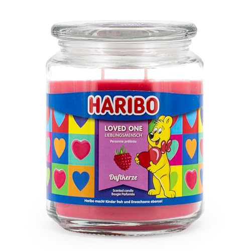 Haribo Candela Profumata In Vetro Con Coperchio, Loved One, Candela Profumata Fruttata, Lunga Durata (100 H) | Regalo Per Donne | Candela Profumata Gr