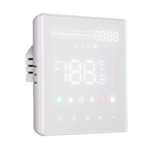 Meanwell Termostato Wifi 2.4G Bianco, Per Caldaia A Gas (Boiler) E Riscaldamento Pavimento Con Acqua, 230V 3A, Touch E Retroilluminato, App Tuya E Sma