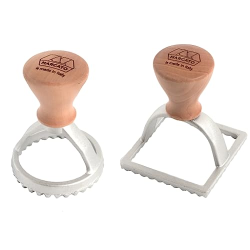 Marcato Kit Stampi Per Ravioli E Biscotti, Forme Per Ravioli, Formine Per Biscotti, In Legno Massello E Alluminio Prossofuso, Stampino Rotondo Da 58 M
