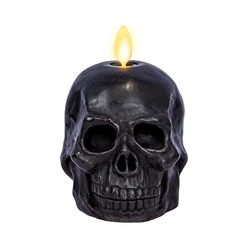 Luminara Candela Led Senza Fiamma Singola In Movimento, Piccolo Scheletro Con Teschio Figurativo (9,5 X 10,8 Cm), Candela Led In Vera Cera, Senza Prof